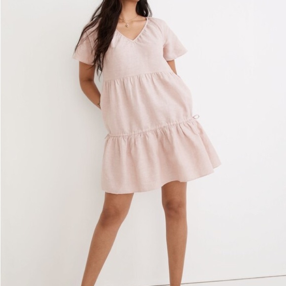 Madewell Linen-Blend Lorelei Mini Dress | NE769 | Size XXS dusty pink
